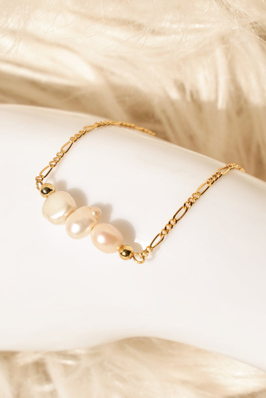Triplus Sterling Silver Gold Vermeil Pearl Bracelet