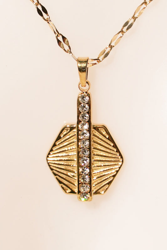Hexagonal Zirconia Charm Necklace
