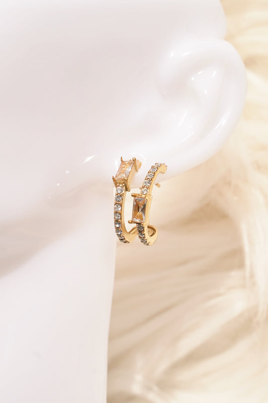 Hollow Cubic Zirconia 18K Gold Plated Earrings